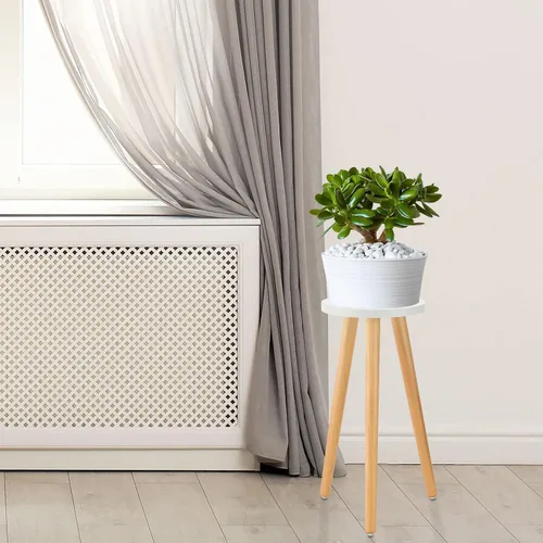 Miniatura 3 de A2 - Soporte alto para plantas de interior, mesa auxiliar redonda de madera con soporte para macetas, decoración moderna del hogar