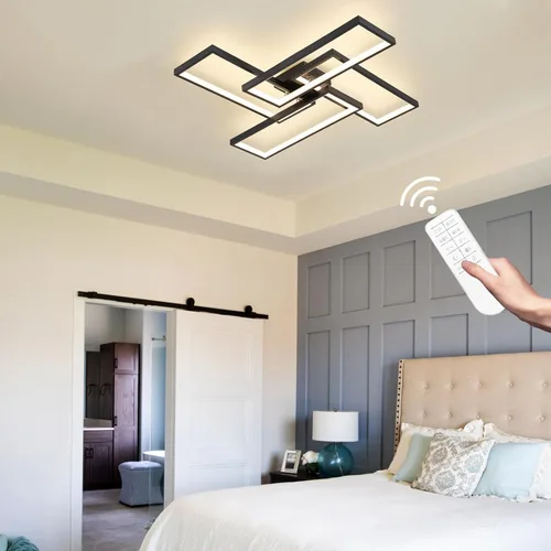 Miniatura 8 de Shine LUEST Modernas luces LED de techo para dormitorio, 26 pulgadas, regulables, cuadradas, para sala de estar, con control remoto, lámpara negra
