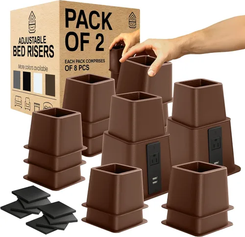 Miniatura 11 de Home Intuition Elevadores de cama ajustables resistentes de 3, 5 u 8 pulgadas, paquete de 4 (negro con USB)