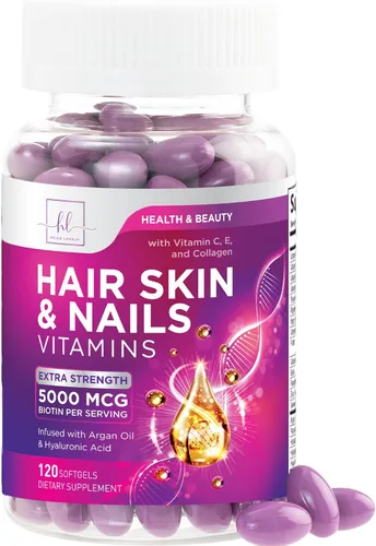 Vitaminas para el cabello para mujeres para el crecimiento del cabello, suplemento con infusión de argán con colágeno, biotina y ácido hialurónico,