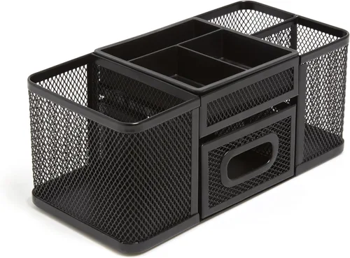 Miniatura 3 de TRU RED Organizador de escritorio de malla de alambre, soporte para accesorios de 7 compartimentos, almacenamiento de escritorio para uso en oficina