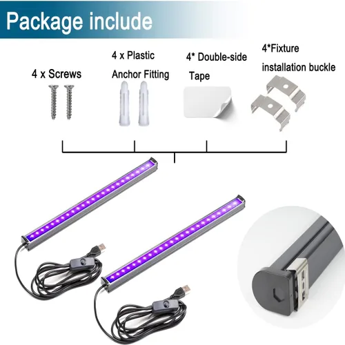 Miniatura 5 de Barra de luz negra, lámpara USB UV negra de 1 pie para tapiz fluorescente, pintura corporal, Halloween, Navidad, paquete de 2 con interruptor