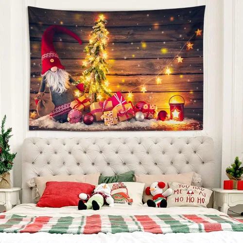 Miniatura 7 de OTOSTAR Tapiz de gnomo navideño para colgar en la pared, regalo de árbol de Navidad, manta para colgar en la pared, arte de pared al aire libre