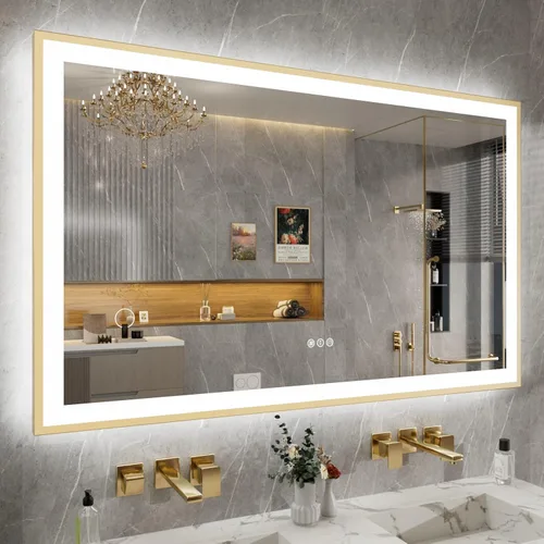 Miniatura 8 de Espejo de baño LED de 60x36 pulgadas con marco negro, espejos de baño retroiluminados y con luz frontal para pared, antiempañamiento, regulable