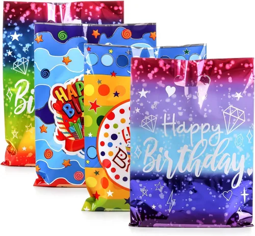 PintreeLand 6.7 x 9.8 pulgadas, 40 bolsas de regalo de fiesta de feliz cumpleaños, bolsas de regalo de botín de plástico a granel para niños, bebés,