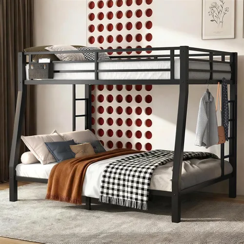 Miniatura 8 de Litera individual XL sobre Queen, cama alta de metal resistente para adultos/adolescentes, capacidad de 350/600 libras con escalera y barandilla