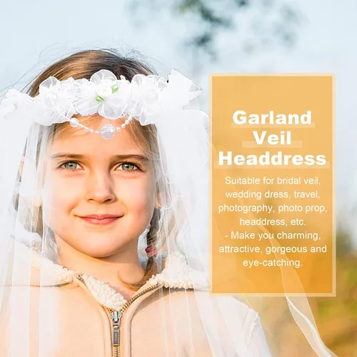 Miniatura 5 de Lurrose Diadema de flores para niñas de primera comunión, velo de flores, corona de flores, diadema para boda, guirnalda floral, corona de comunión
