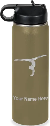 Miniatura 10 de LaserGram Botella de agua personalizada, gimnasta niña, acero inoxidable de doble pared aislada al vacío con popote superior, regalo grabado Azul