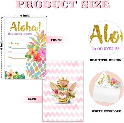 Miniatura 3 de Tarjetas de invitación para fiesta de cumpleaños, celebración de fiesta Aloha, suministros de fiesta temática de nativos americanos, regalos, 20