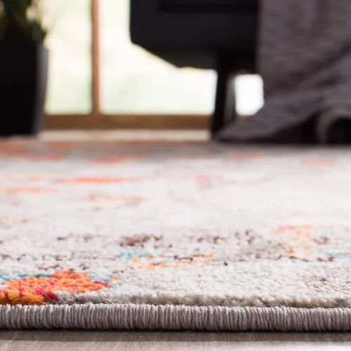 Miniatura 5 de SAFAVIEH MAD425H Madison Collection Alfombra decorativa cuadrada de 3', gris/naranja, diseño abstracto bohemio desgastado, no desprende pelusa