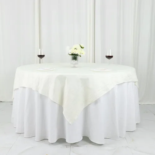 Miniatura 3 de Tableclothsfactory Mantel cuadrado de tafetán arrugado de acordeón beige de 72 x 72 pulgadas