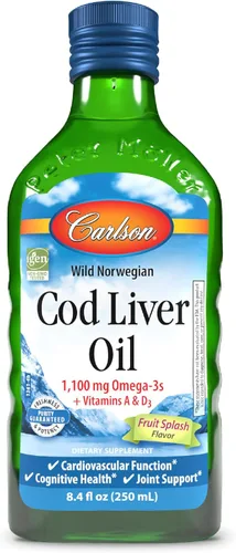 Miniatura 12 de Carlson - Aceite de hígado de bacalao 1100 mg Omega-3 más vitaminas A y D3 - Suplemento de omega 3 EPA DHA de captura silvestre - Aceite de pescado