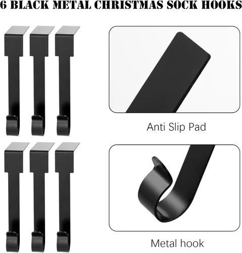 Miniatura 5 de 6 piezas de soportes para calcetines de Navidad para repisa, ganchos para colgar calcetines de metal, ganchos para ornamentos navideños, clips
