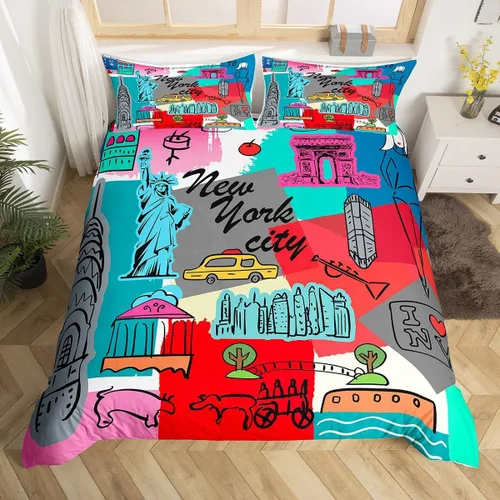 Miniatura 9 de Feelyou Juego de ropa de cama con temática londinense, funda de edredón para cabina telefónica retro roja para niños, paisaje histórico europeo
