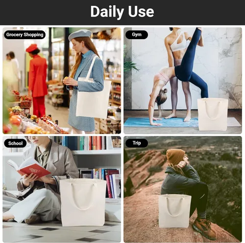 Miniatura 6 de Segarty Bolsa de lona pequeña, paquete de 6 bolsas de lona en blanco de 15 x 16 pulgadas para mujer, bolsa lisa reutilizable con algodón natural