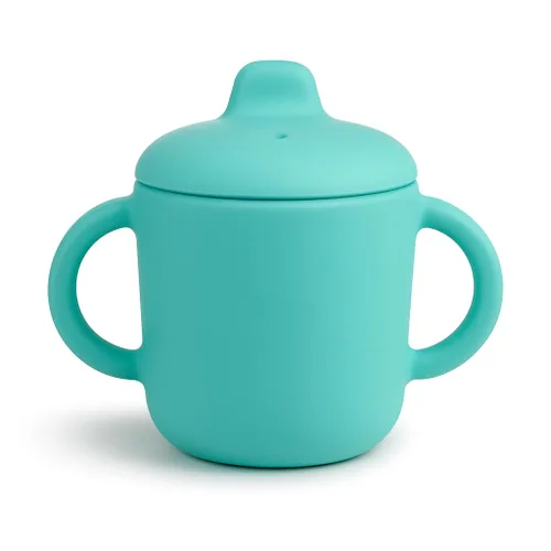Miniatura 11 de Vasos para sorber con asas, pequeños vasos de silicona a prueba de fugas, 5 onzas, antiderrames, para niños pequeños (azul polvo)