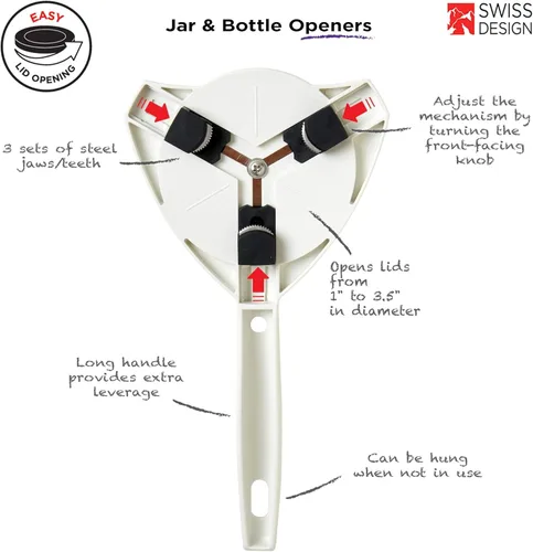Miniatura 2 de KUHN RIKON Abridor de agarre sin esfuerzo para frascos y botellas, 10 x 5 x 2.25 pulgadas, blanco