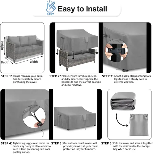 Miniatura 6 de OutdoorLines Funda impermeable para sofá de 3 plazas para patio al aire libre, resistente a los rayos UV, fundas para muebles de patio, resistentes
