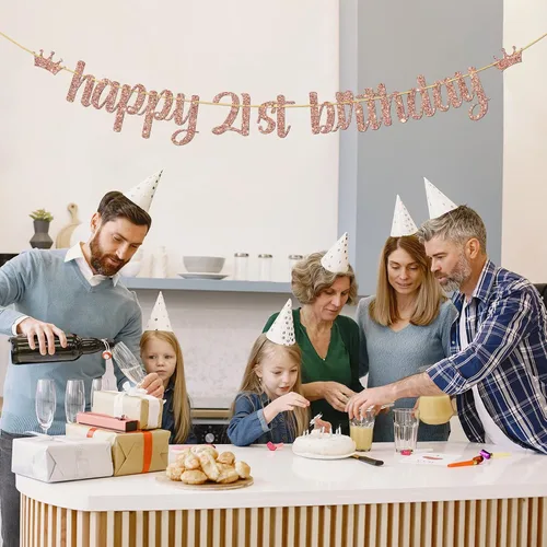 Miniatura 7 de Cartel de feliz cumpleaños 21, suministros de decoración de fiesta de cumpleaños de 21 años de Byebye, cartel colgante de fiesta de felicitación a