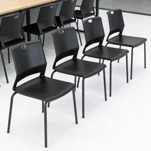 Miniatura 7 de Juego de 4 sillas apilables negras, modernas sillas de oficina para invitados, sillas de comedor apilables, silla de plástico para sala