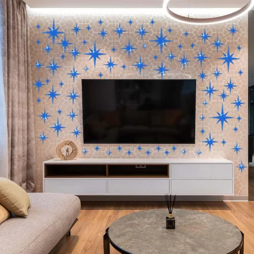 Miniatura 6 de ELANE 100 calcomanías de pared de espejo acrílico, decoración de estrellas para baño (azul)