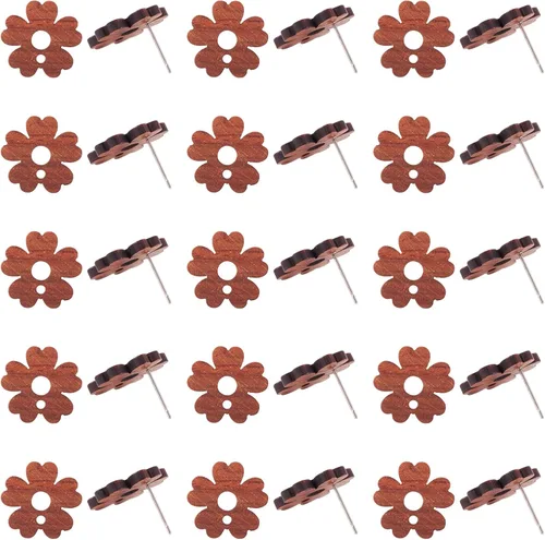 Miniatura 23 de FASHEWELRY 32 piezas de pendientes de madera para pendientes de madera de 0.59 pulgadas (0.591 in) pendientes de madera redondos planos en blanco