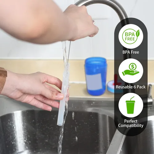 Miniatura 5 de Pajitas de repuesto compatibles con botella de agua Zak de 15 onzas, popote reutilizable con cepillo de limpieza (gris, paquete de 4)