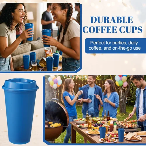 Miniatura 5 de Honeydak Paquete de 30 tazas de café reutilizables de 16 onzas con tapas, botella de agua, taza de viaje para café helado, vasos de té de plástico