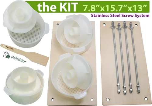 Miniatura 7 de PetriStor Prensa de queso de madera para hacer suministros - Guías de metal de 16 pulgadas, molde de 13 pulgadas con pistón seguidor, 1.3 cuartos