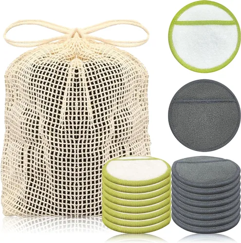 Miniatura 7 de Chloven Paquete de 25 almohadillas de bambú reutilizables para desmaquillarse de carbón, almohadillas de algodón reutilizables de bambú para tóner
