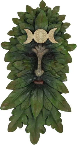 Ebros Gift Wicca Nature Spirit God Horned Celta Greenman Tree Ent Triple Luna Colgante Decoración de Pared Placa de 16.5 pulgadas de alto Árbol de
