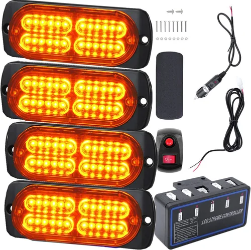 Luces LED de advertencia, 4 piezas, advertencia de emergencia, construcción de peligro, ultra delgada, función de sincronización para automóvil,