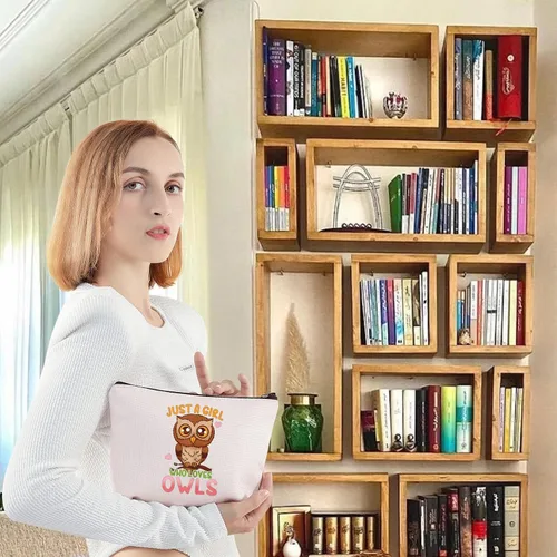 Miniatura 5 de LEVLO Divertida bolsa de cosméticos de búho, regalo para amantes de los animales, solo una chica que ama a los búhos, bolsa de maquillaje