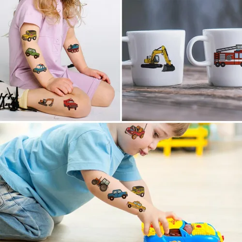 Miniatura 4 de CHARLENT Tatuajes temporales para automóviles y camiones para fiestas infantiles, 74 hojas individuales, para construcción de automóviles