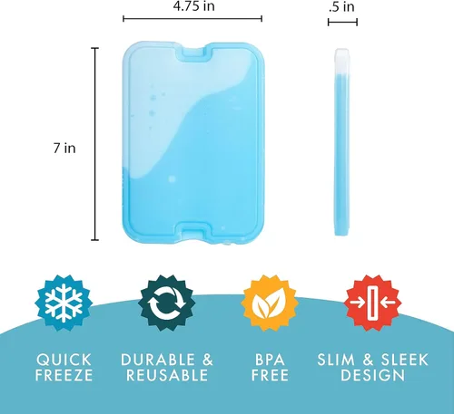 Cool Coolers by Fit & Fresh 4 Pack XL Slim Ice Packs, Quick Freeze Space Saving Reusable Ice Packs for Lunch Boxes or Coolers Azul (paquete de 8)