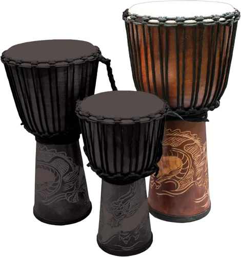 Miniatura 5 de Nuevo Djembe Linecarv estándar, 24" alto, 12" cabeza, NK190 Dragon
