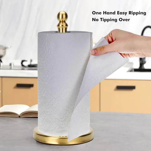 Miniatura 4 de Soporte de toallas de papel dorado para encimera, soporte de toallas de papel en pie para cocina y baño, con base pesada para operación con una mano