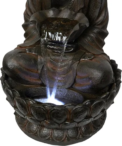 Miniatura 6 de Alpine Corporation WIN1586 Fuente de Buda pacífica para exteriores con luces LED, fuente de agua de jardín de Buda, 44 pulgadas de alto, marrón