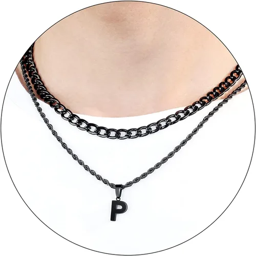 SENRAN Collar con inicial en capas de la A a la Z para hombre, cadena de cuerda torcida de acero inoxidable de 18 a 20 pulgadas, dije de letra