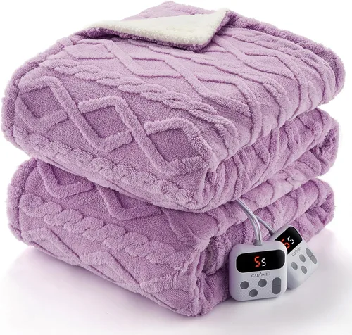 Miniatura 22 de CAROMIO Manta eléctrica tamaño Queen con doble control, manta térmica gruesa de sherpa con 10 niveles de calefacción y 10 ajustes de tiempo, manta