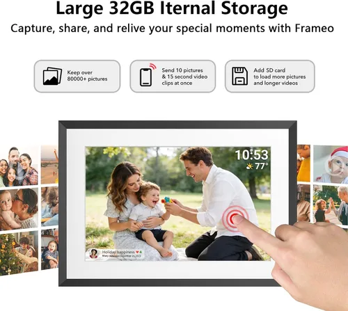 Miniatura 8 de Marco de fotos digital WiFi inteligente de 32 GB de 10.1 pulgadas, pantalla táctil LCD IPS de 1280 x 800, rotación automática vertical y paisaje