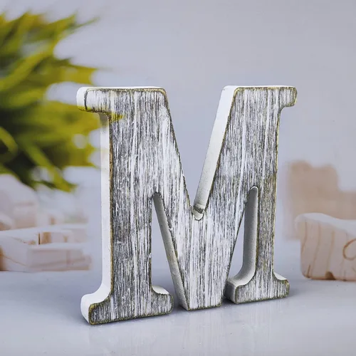 Miniatura 27 de Letras de madera rústica sin terminar de 4 pulgadas para decoración de pared, letras decorativas de pie en rodajas, decoración de tablero