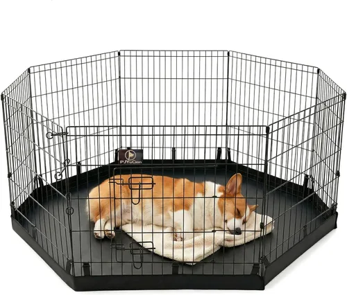 Miniatura 21 de PJYuCien Corralito octogonal para perros con cubierta superior y almohadilla inferior, bolígrafo de ejercicio plegable de metal, 8 paneles de 24