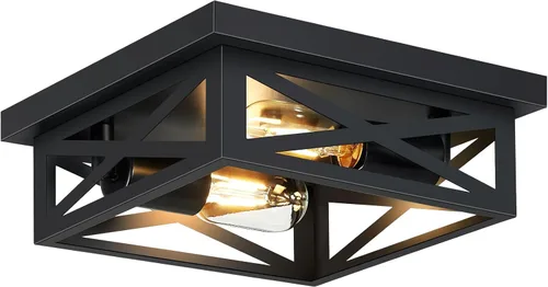 Miniatura 10 de SKEJAO Lámpara de techo de montaje empotrado negra, 2 luces cuadradas para pasillo, montaje de techo para granja, cocina, pasillo, dormitorio