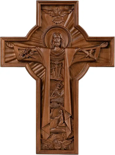 Miniatura 13 de BGCOPPER Cruz de pared de Jesús, crucifijo de madera hecha a mano para decoración de pared para el hogar, habitación navideña, regalo de Navidad