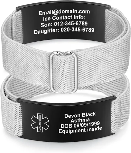 Miniatura 11 de Lam Hub Fong Brazalete de alerta médica de emergencia personalizado - Grabado gratuito, se envía al día siguiente, acero de titanio que no se