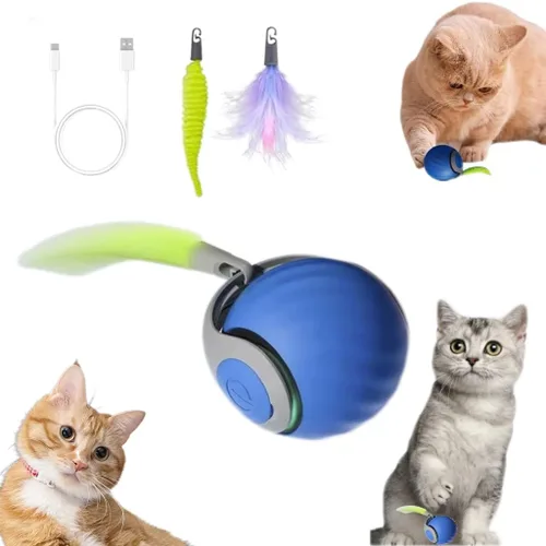 Miniatura 7 de Paquete de 2 juguetes para gatos Speediest Tail 2.0, juguete interactivo, juguetes para gatos de interior, bola de gato viral masticable, juguete