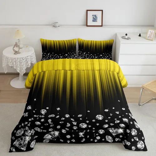 Miniatura 12 de Juego de ropa de cama individual de panal para niños y niños, color negro, verde azulado, azul, hexagonal, geométrico, patrón de colmena, edredón