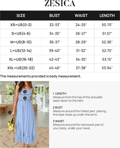 Miniatura 5 de ZESICA Women's 2023 Summer Boho Spaghetti Strap Square Neck Solid Color Ruffle A Line Beach Long Maxi Dress