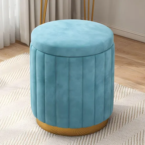 Miniatura 9 de Puf otomano para el hogar, otomano redondo de terciopelo con forma cilíndrica resistente a la decoloración con almacenamiento, reposapiés, taburete